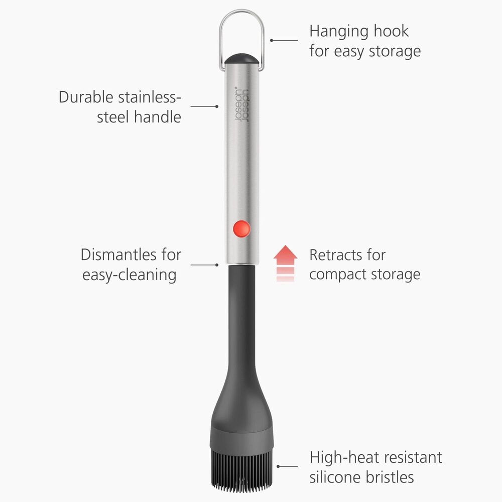 Joseph Joseph GrillOut BBQ Silicone Basting Brush with Retractable Head in Black and Stainless Steel, , large