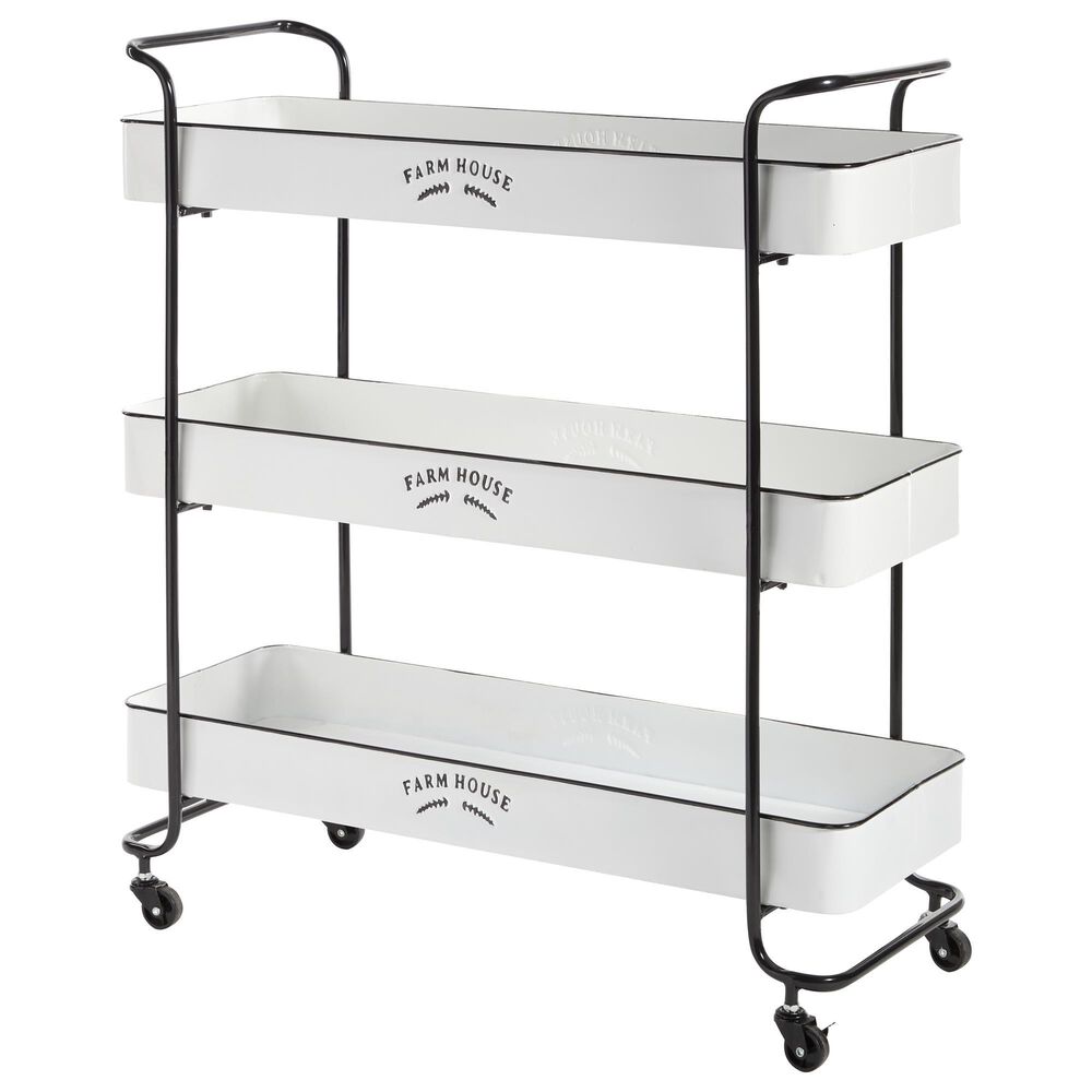 Maple and Jade 35" Farmhouse Metal Storage Cart in White, , large