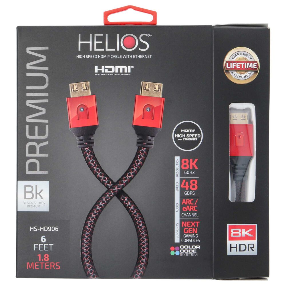 Helios 2-Piece Powermax 8 AC Outlet Surge Protector and Black Series 6' 8K HDMI Cable, , large