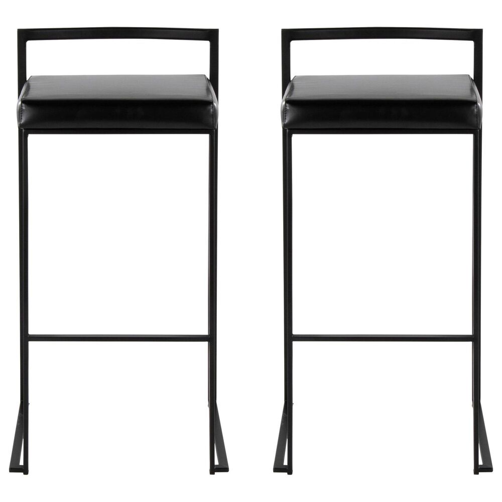 Lumisource Fuji Stackable Barstool with Black Faux Leather Cushion in Black &#40;Set of 2&#41;, , large