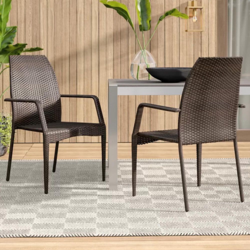 Hearth and Haven Patio Wicker Dining Chair with Sleek Frame and Tapered Leg in Brown &#40;Set of 2&#41;, , large