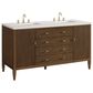 James Martin Vanities Myrrin 60" Double Vanity in Mid Century Walnut with 3 cm Arctic Fall Solid Surface Top, , large