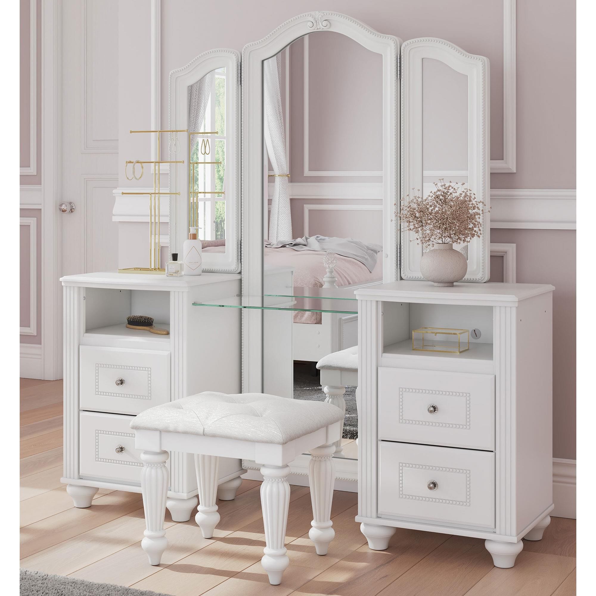 【中古】 Vanity ＆ Happiness Haldolium Ashley Kozlani 3-Piece Vanity Cabinet Set with Mirror and Stool in