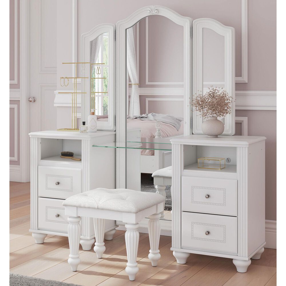 Ashley Kozlani 3-Piece Vanity Cabinet Set with Mirror and Stool in Matte White, , large