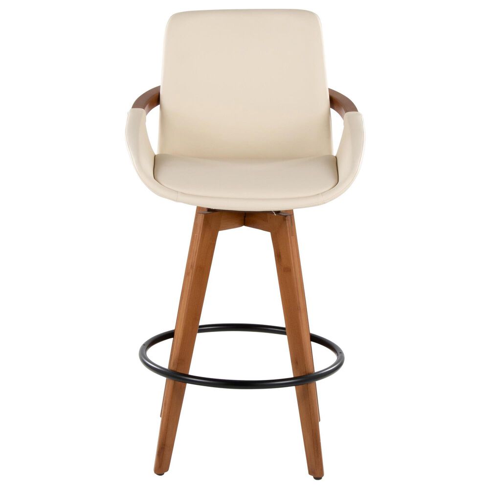 Lumisource Cosmo Swivel Counter Stool with Cream Cushion in Walnut and Black, , large