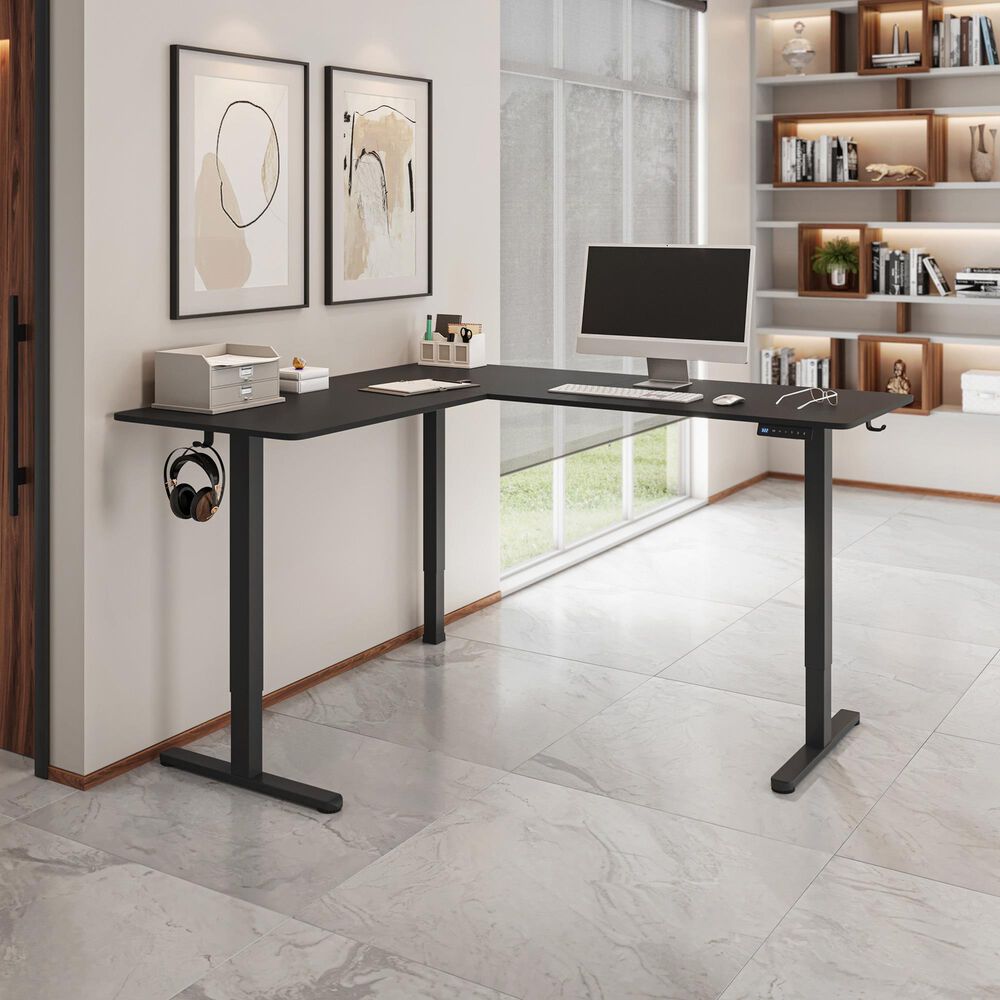 Rta Products Llc Polaris L-Shaped Electric Standing Desk with Spacious Desktop in Black, , large