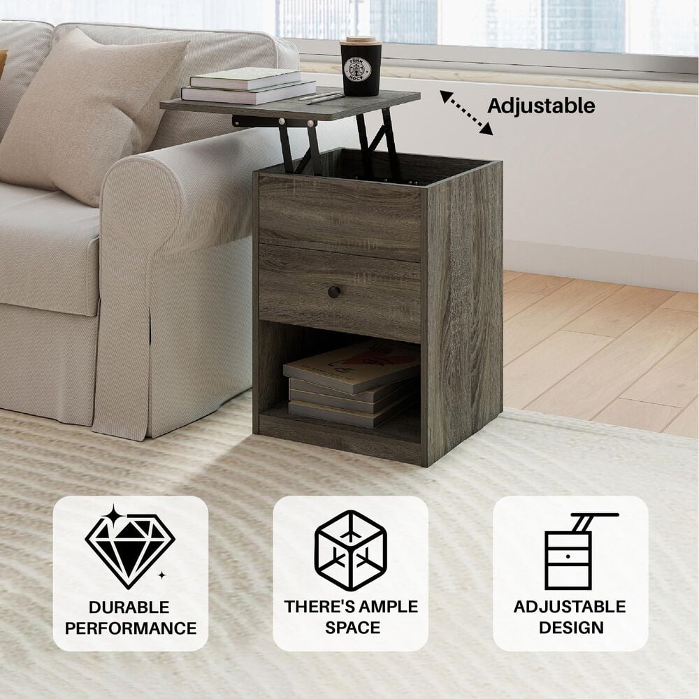 HOMLUX 1-Drawer Lift Top Nightstand in French Oak Grey, , large