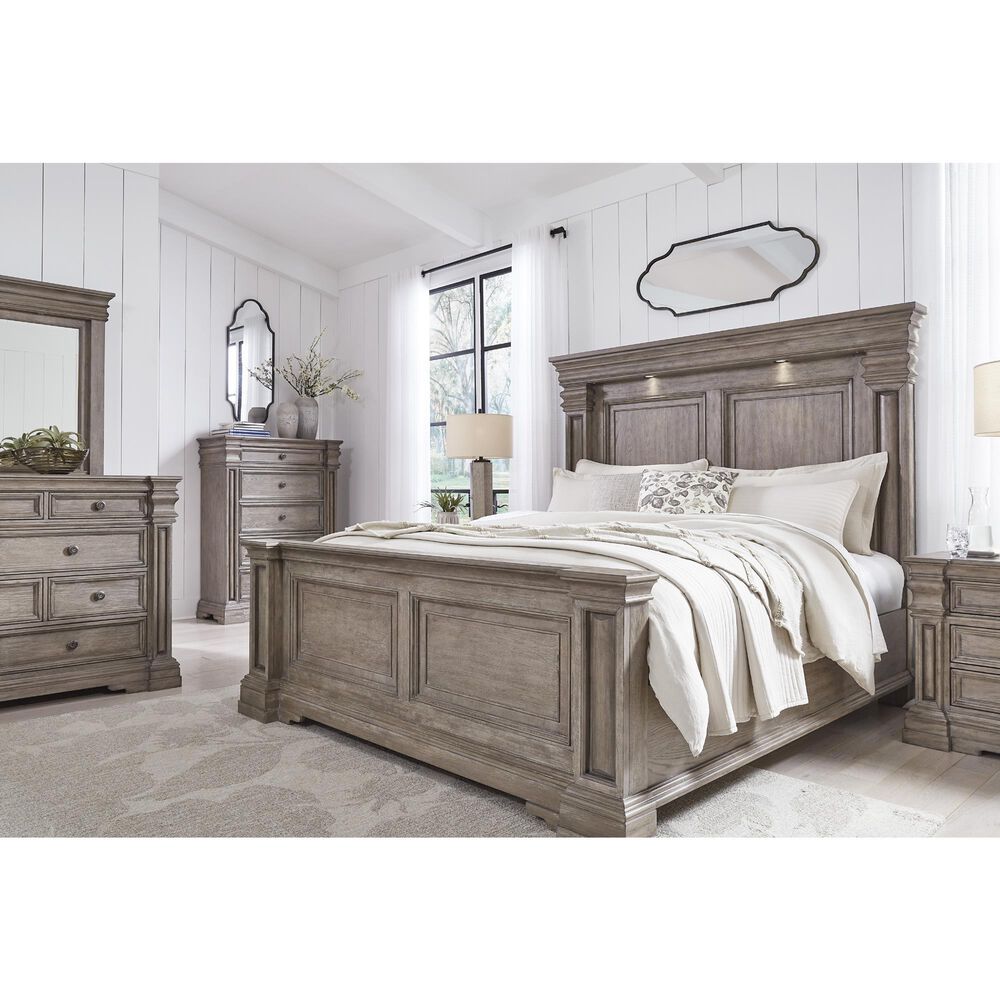Millenium Blairhurst 3-Piece King Panel Bedroom Set in Light Grayish Brown with Lights, , large