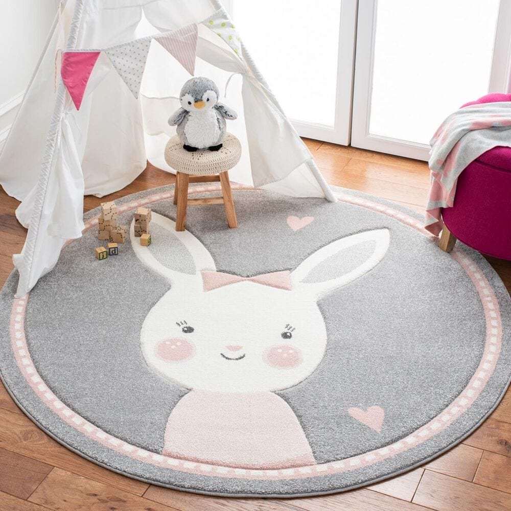 Safavieh Carousel CRK166 5&#39;3&quot; Round Grey and Ivory Kids  Area Rug, , large