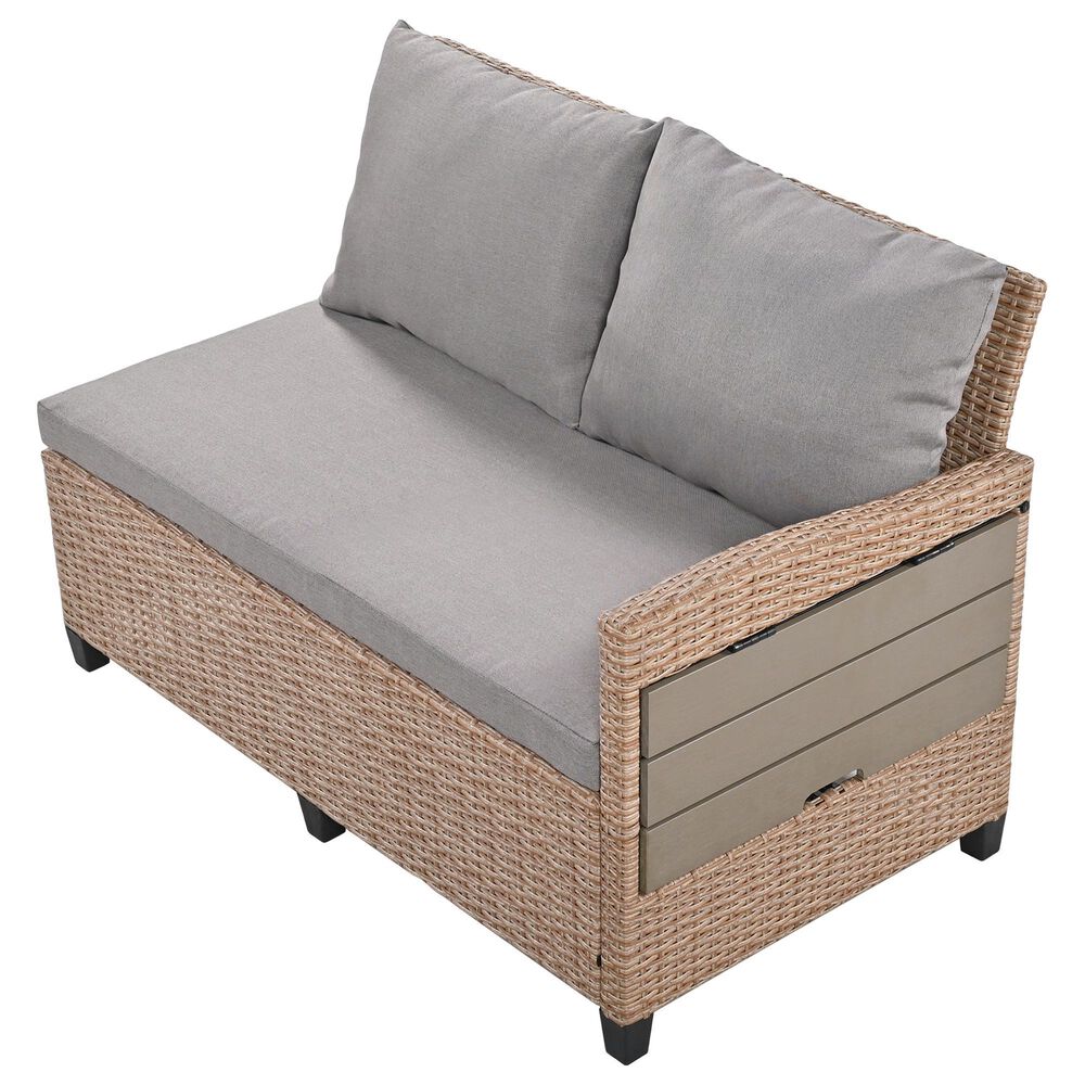 HOMLUX 5-Piece Outdoor Conversation Set with 2 Extendable Side Tables and Brown Rattan in Light Gray, , large