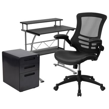 Flash Furniture Calder 3-Piece Office Set with Locking Mobile Filing Cabinet in Black, , large