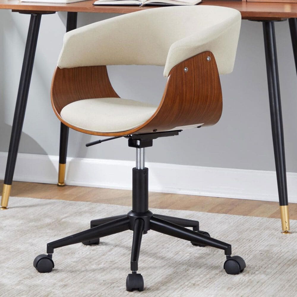Lumisource Vintage Mod Office Chair with Cream Cushion in Walnut and Black, , large