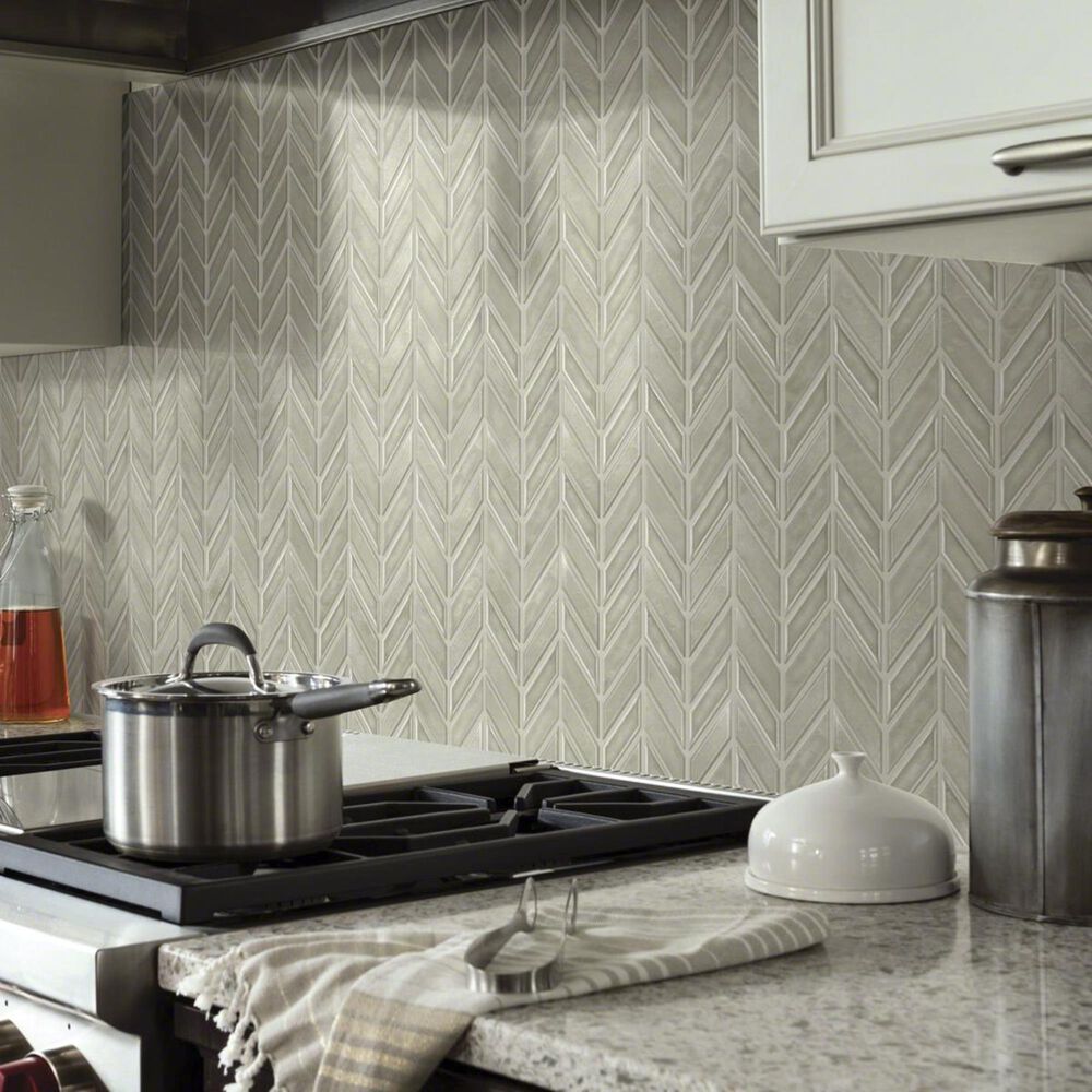 Shaw Geoscape Chevron Taupe 11.61" x 11.02" Ceramic Mosaic Sheet, , large