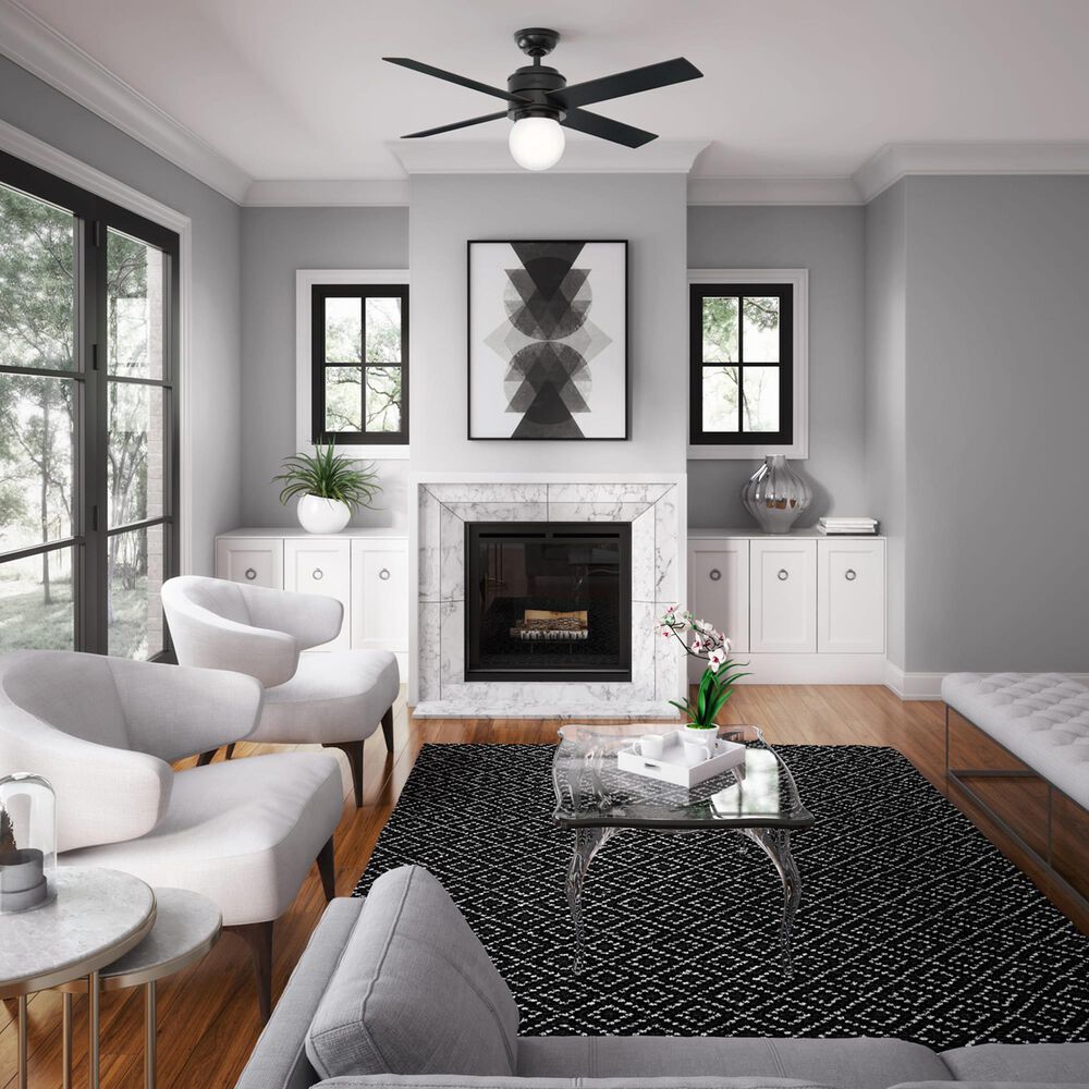 Hunter Hepburn 52&quot; Ceiling Fan with LED Light in Matte Black, , large