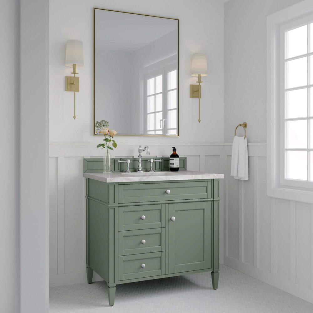 James Martin Vanities Brittany 36" Single Bathroom Vanity in Smokey Celadon with 3 cm Victorian Silver Quartz Top and Rectangular Sink, , large