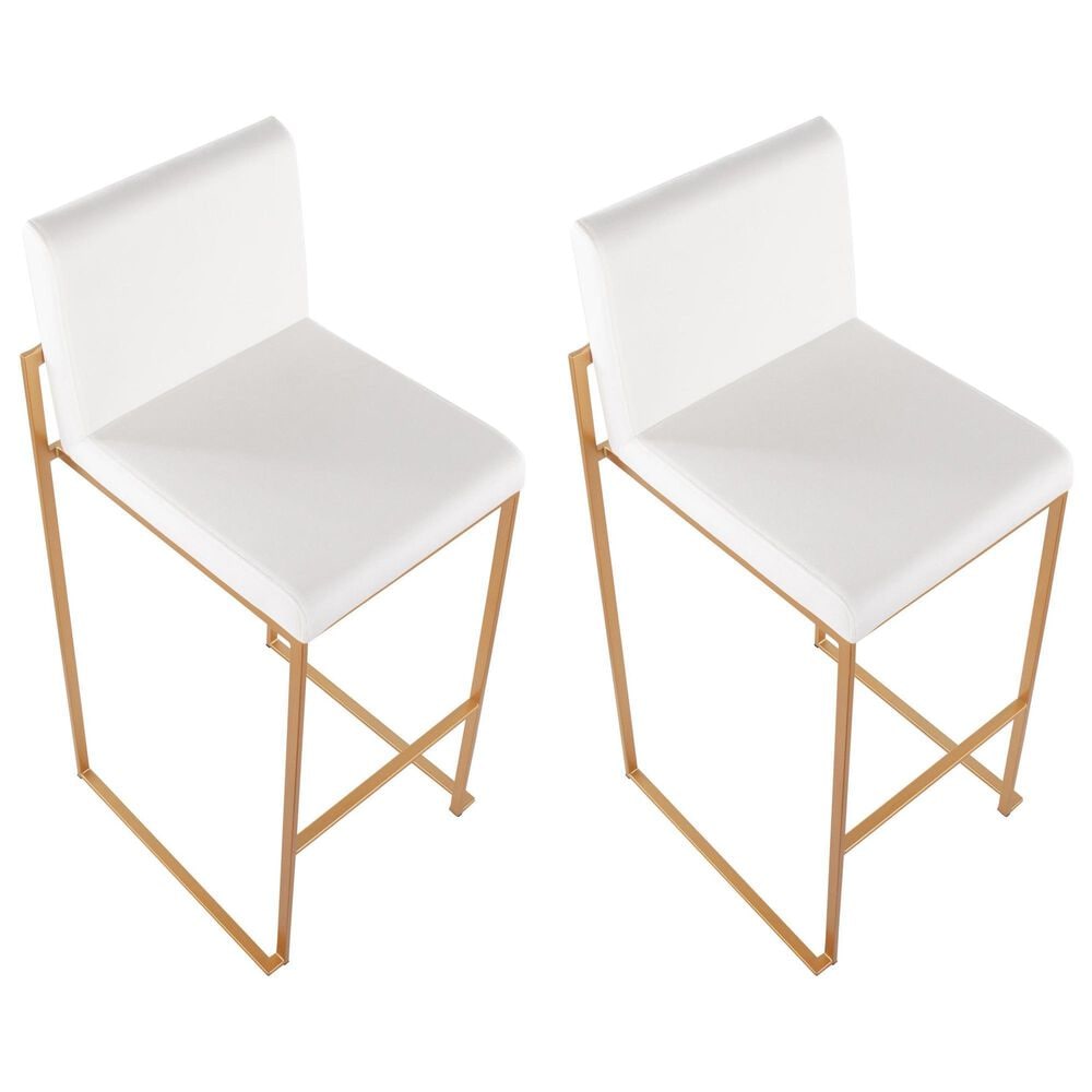 LumiSource Fuji 30" Bar Stool with White Upholstery in Gold (Set of 2), , large