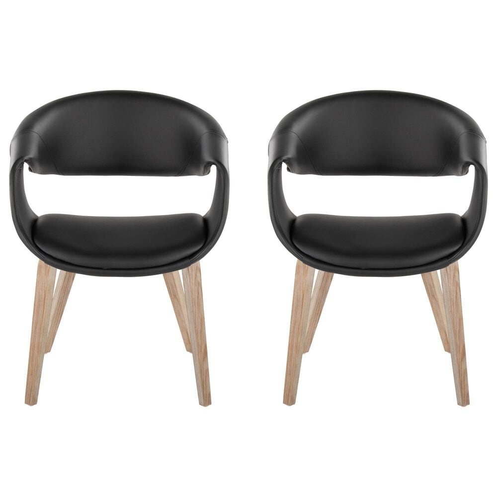 LumiSource Curvo Contemporary Upholstered Chair in Whitewashed Wood and Black Faux Leather by LumiSource - Set of 2, , large