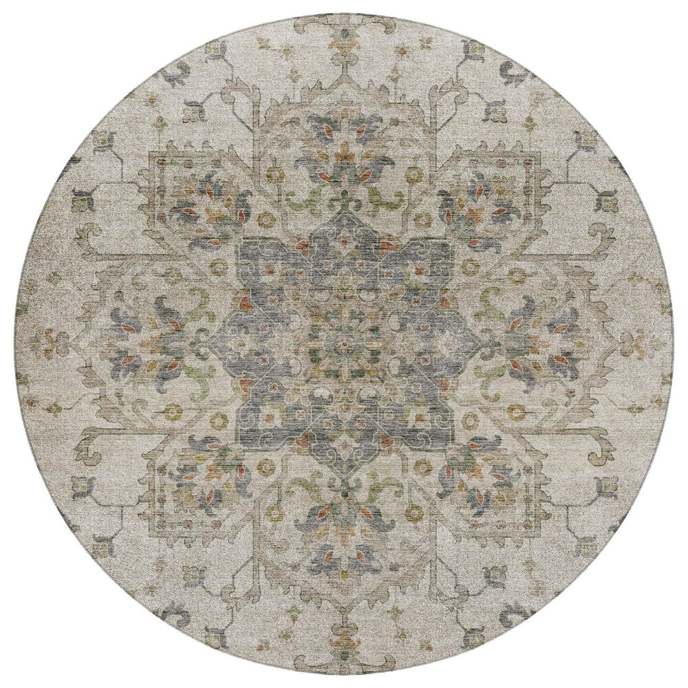 Dalyn Rug Company Silk Road Ivory, Beige, Taupe, Gold, Gray and Copper 8" Round Area Rug, , large