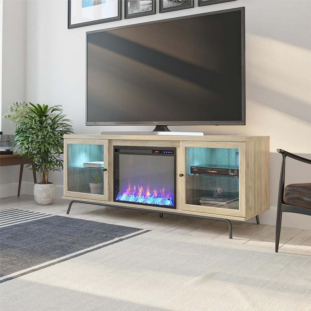 DHP Marabella 70&quot; TV Stand with Fireplace in Blonde Oak, , large
