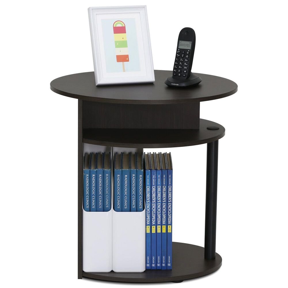 HOMLUX Oval End Table with Bookshelf in Walnut and Black, , large