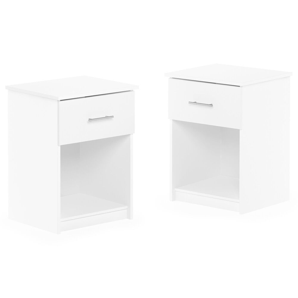 HOMLUX 1-Drawer Modern Nightstand with Bar Handle in Solid White (Set of 2), , large