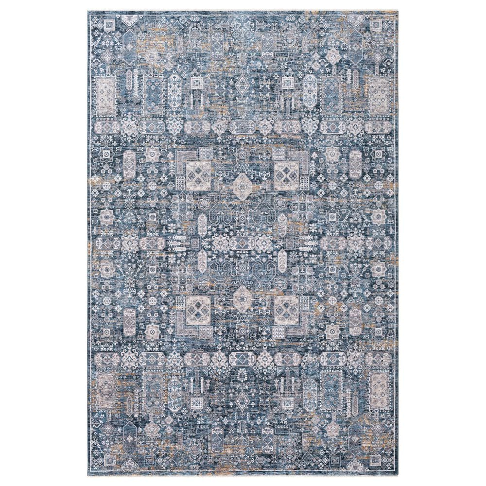 Surya Cardiff CDF-2309 Blue, Deep Teal, Medium Gray, Light Gray, Camel and Charcoal 6"7" x 9"6" Area Rug, , large