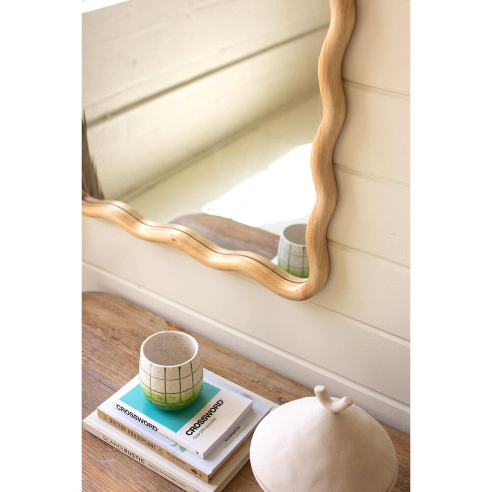 Kalalou Wooden Squiggle Framed Mirror in Clear Coat, , large