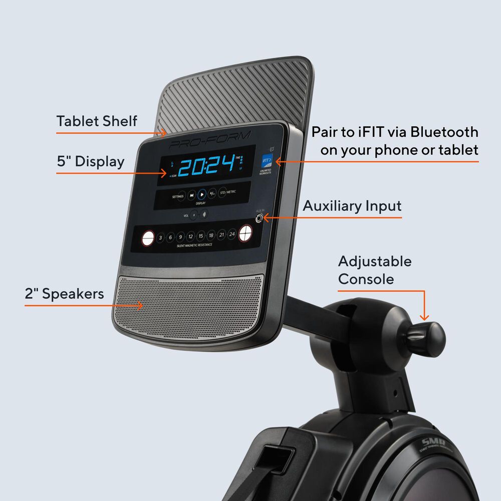 ProForm Trainer 500 Rower with 5&quot; Display, Built-in Tablet Holder and SpaceSaver Design in Black, , large