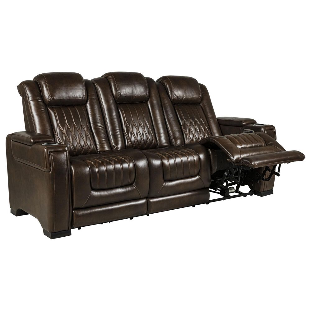Frankfurt Furniture Leather Power Reclining Sofa with Power Headrest in Brown, , large