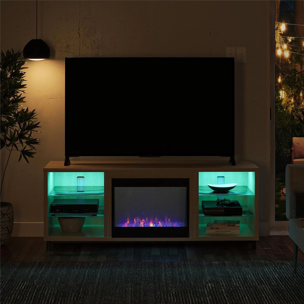 Ameriwood Home Lumina Deluxe Fireplace TV Stand in Blonde Oak, , large