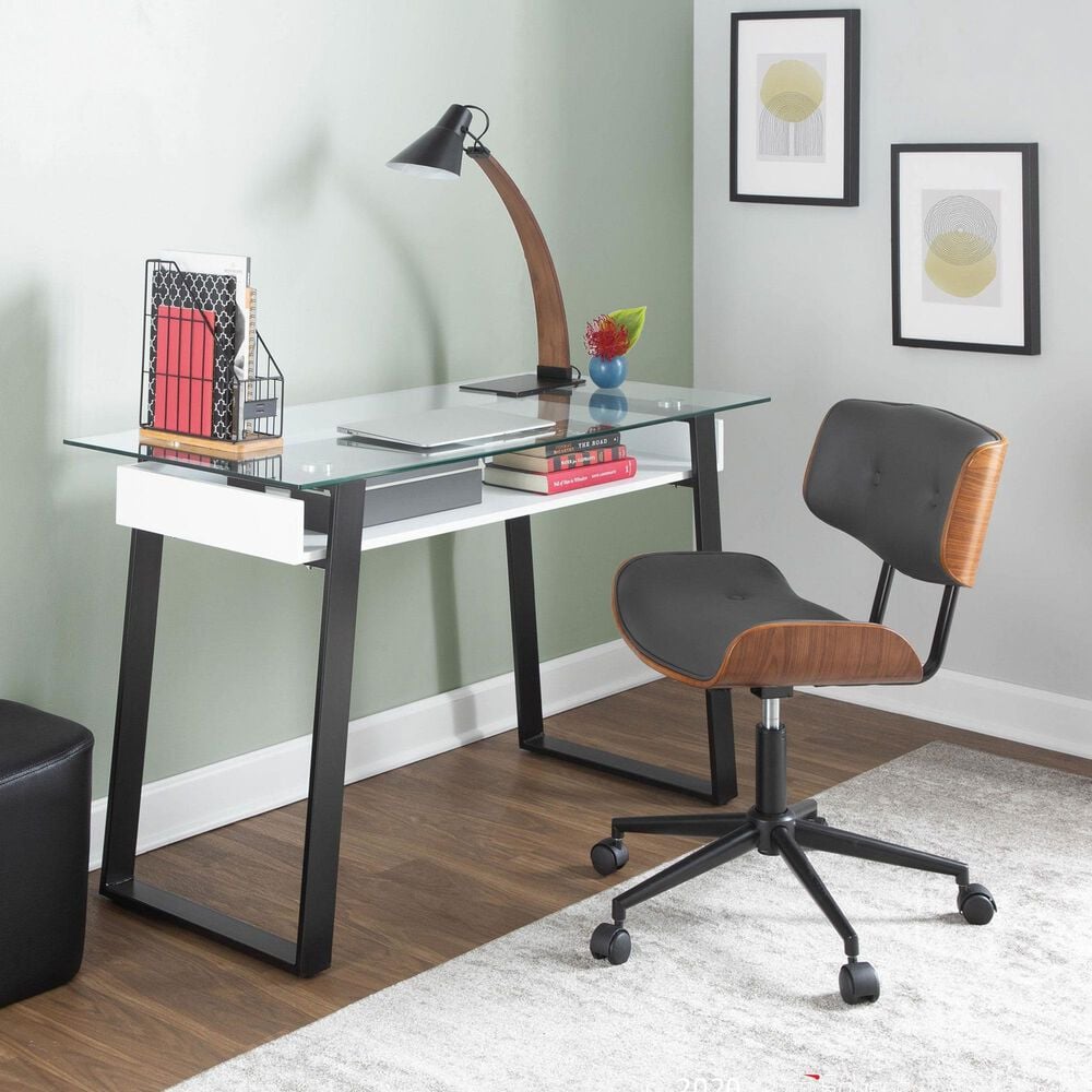Lumisource Lombardi Desk Chair with Grey Cushion in Walnut and Black, , large