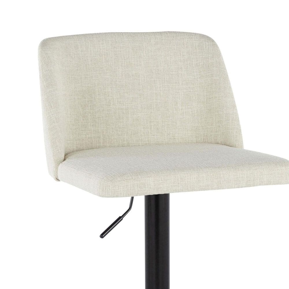 LumiSource Toriano Swivel Adjustable Bar Stool with Cream Fabric Upholstery in Black (Set of 2), , large
