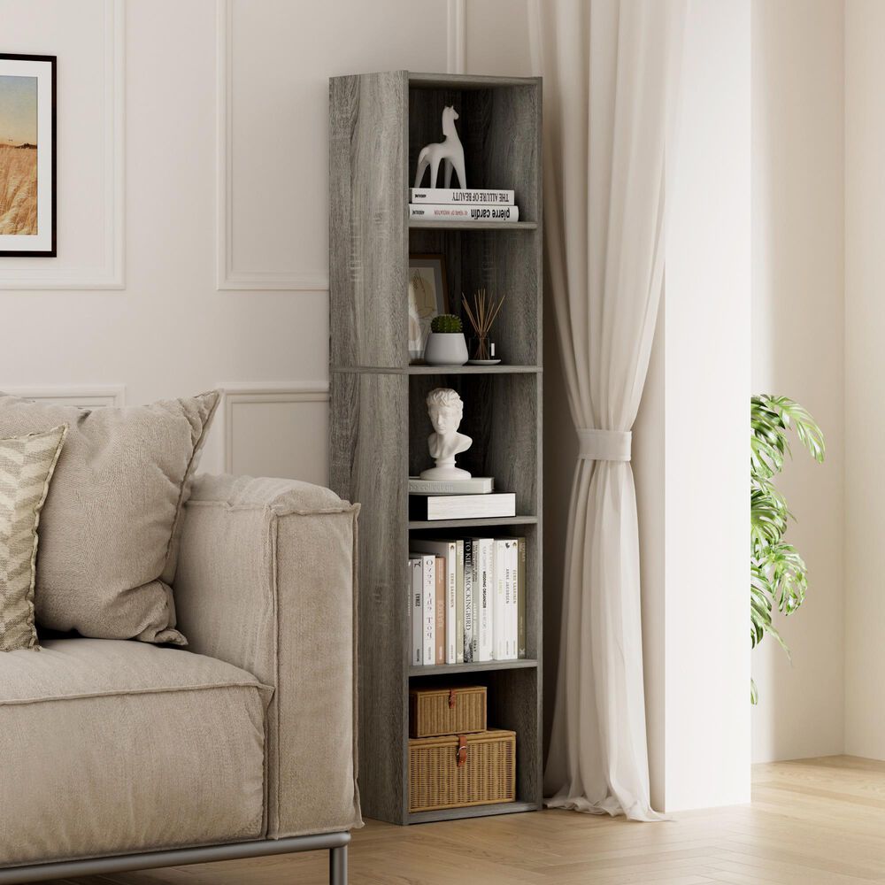 HOMLUX 5-Tier Cube Open Shelf Storage Organizer Bookcase in French Oak, , large