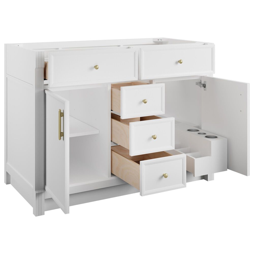 James Martin Bellshire 48" Single Bathroom Vanity in Bright White with 3 cm Charcoal Soapstone Silestone Top and Rectangular Sink, , large