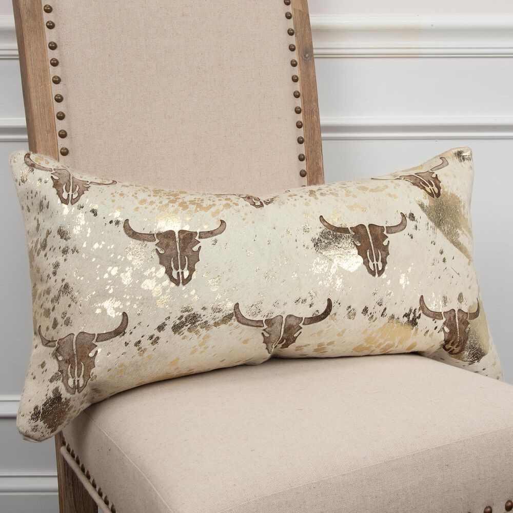 Rizzy Home Cow Skull 14" x 26" Pillow in Natural, , large