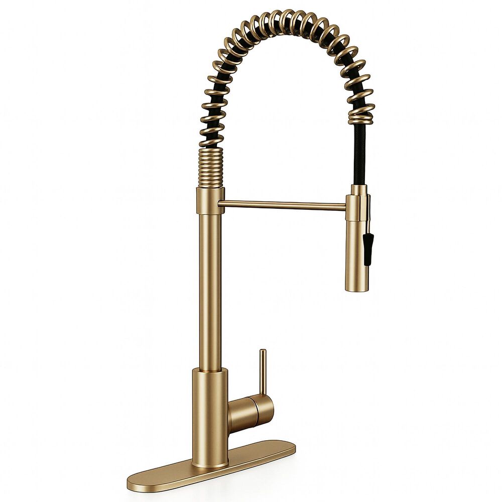 MS International AcquaLuxe Curved Pull-Down Sprayer Kitchen Sink Faucet in Gold, , large