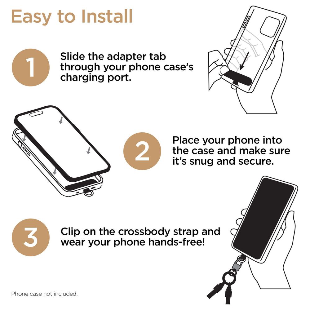 Hypercel 2-in-1 Universal Crossbody Phone Strap and Charging Cable in Black, , large