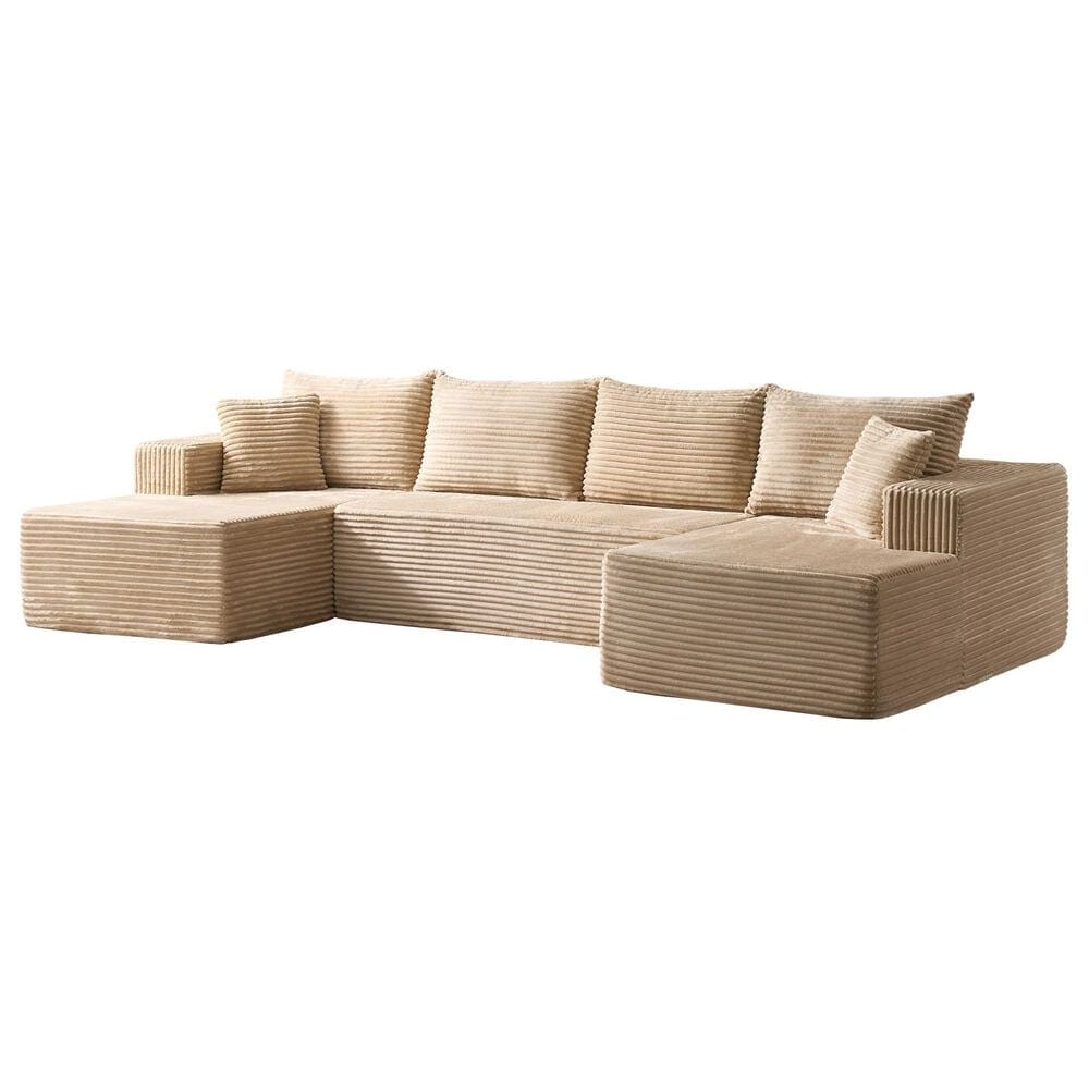 HOMLUX 134.6" Sectional Sofa with High Density Foam in Beige, , large
