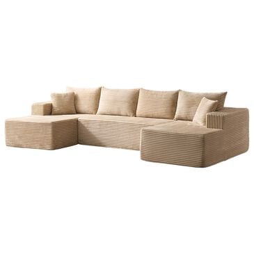 HOMLUX 134.6" Sectional Sofa with High Density Foam in Beige, , large