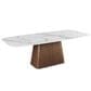 Monroe Kenza Pedestal Dining Table with White Marbleized Stone Top and Light Wood Finish, , large