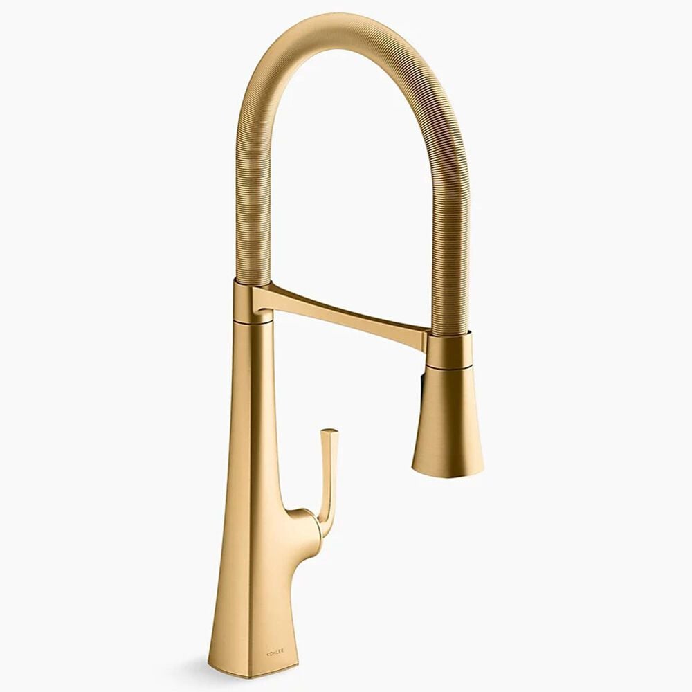 Kohler Graze Semi-Professional Pull-Down Kitchen Sink Faucet in Vibrant Brushed Moderne Brass, , large