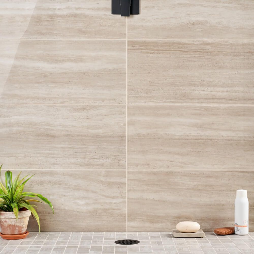 Soho Studio Zenit Taupe Beige 12" x 24" Travertine Look Polished Porcelain Tile, , large