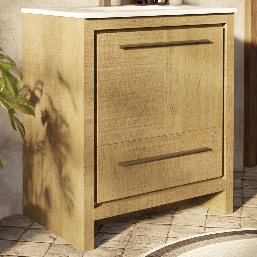 Lexora Home Lafarre 30&quot; Single Bathroom Vanity in Rustic Acacia with 2 cm White Cultured Marble Top and Rectangular Sink, , large