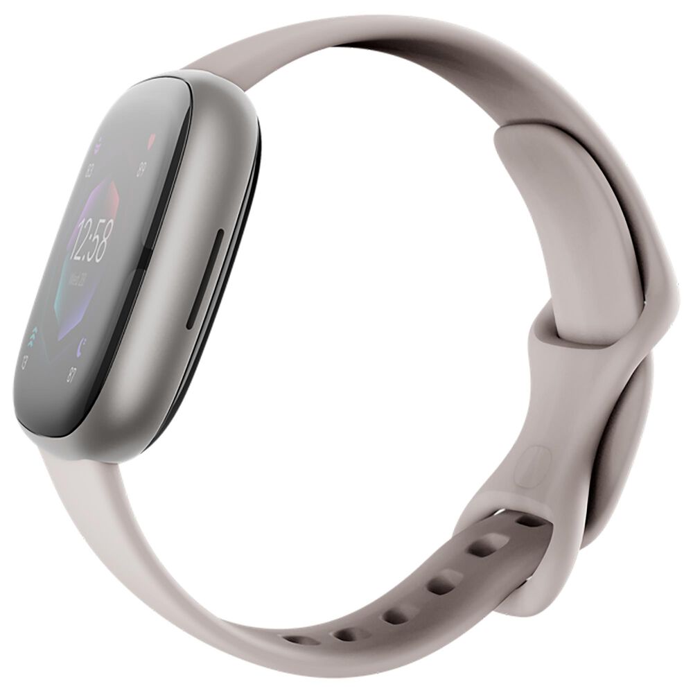 Fitbit Sense 2 Advanced Health Smartwatch Platinum Aluminum Case with Lunar  White Band