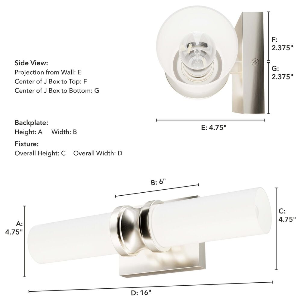 Hunter Lenlock 16&quot; 2-Light Vanity with Cased White Shade in Brushed Nickel, , large