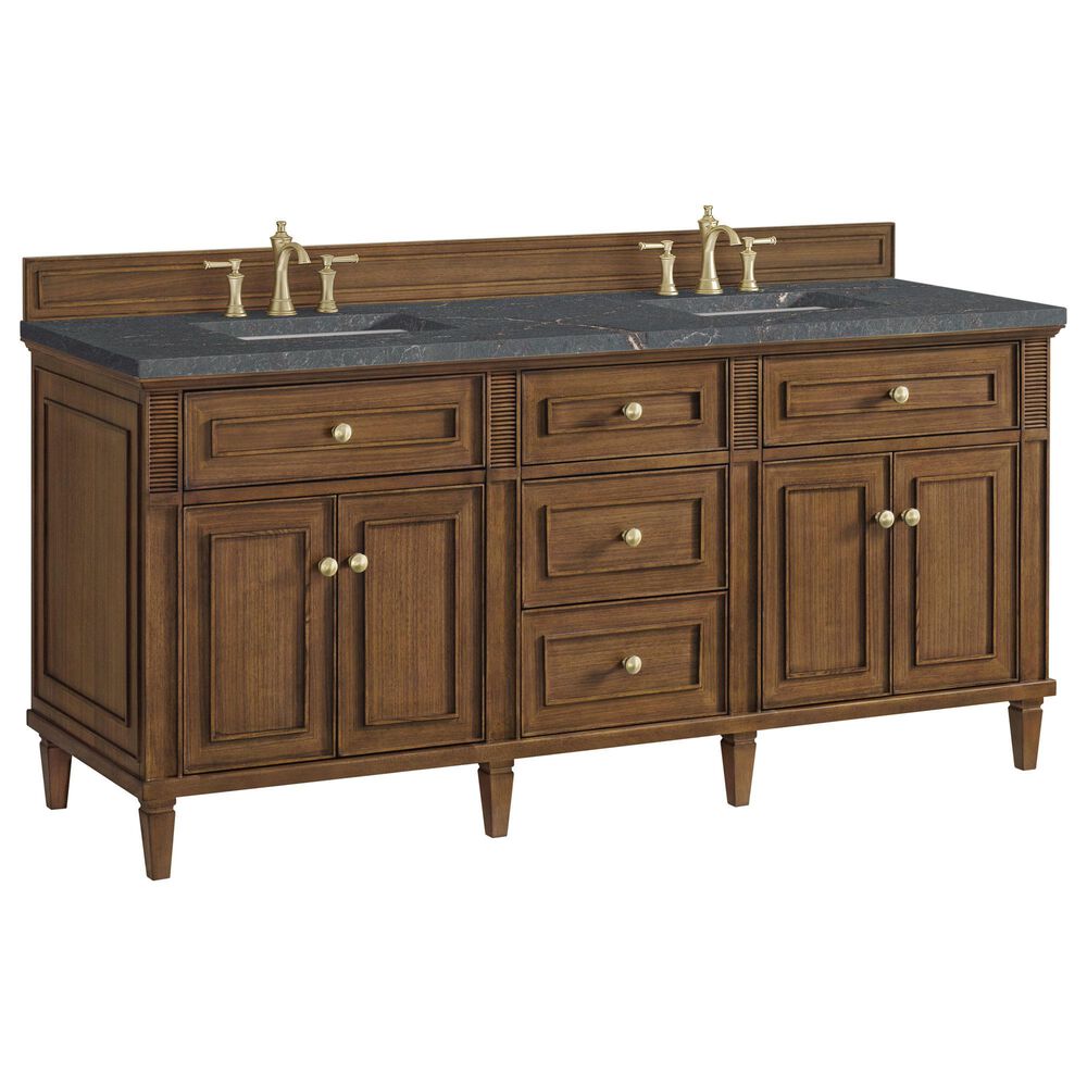 James Martin Vanities Lorelai 72"Double Vanity in Mid-Century Walnut with 3 cm Parisien Bleu Quartz Top, , large
