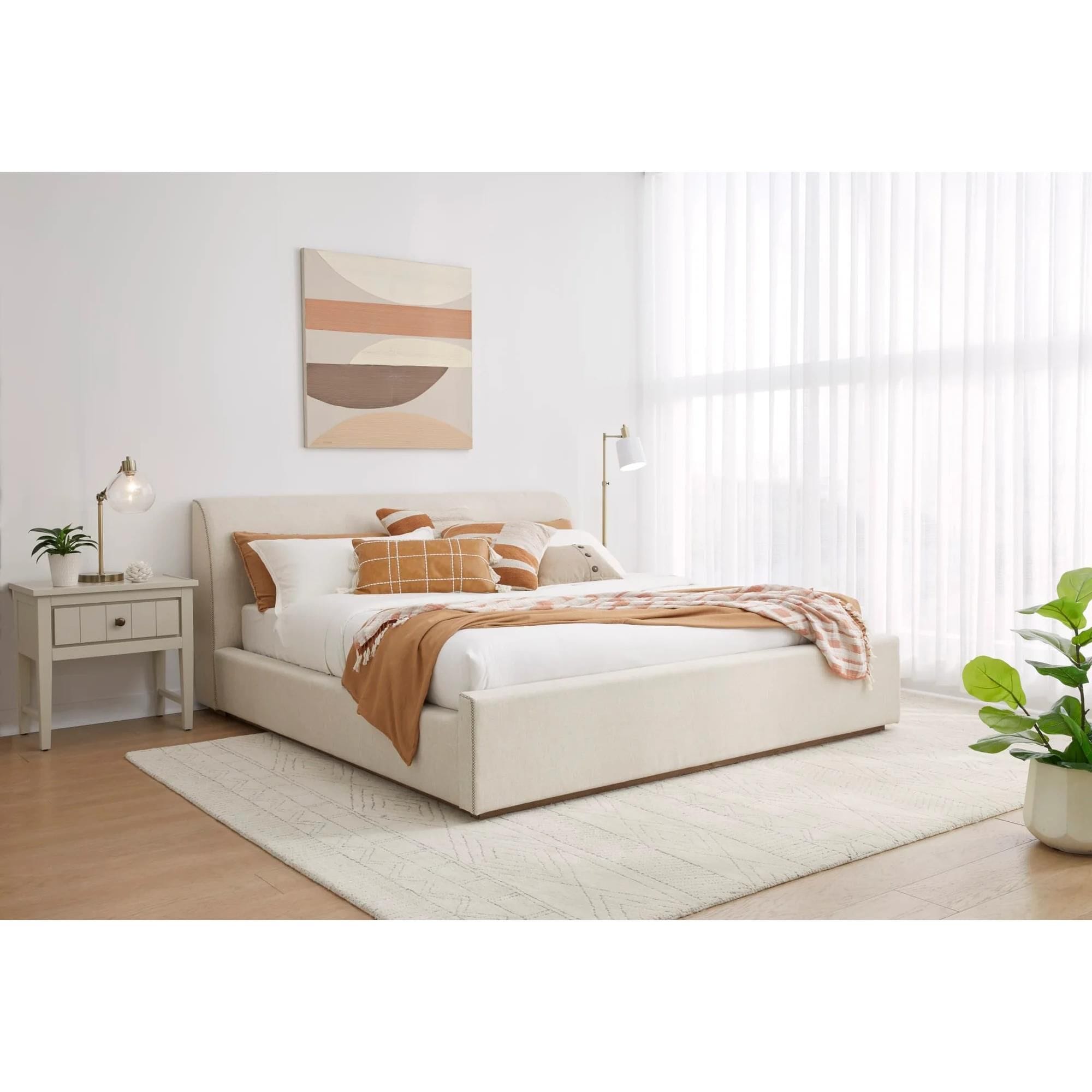 Linen platform bed shop queen