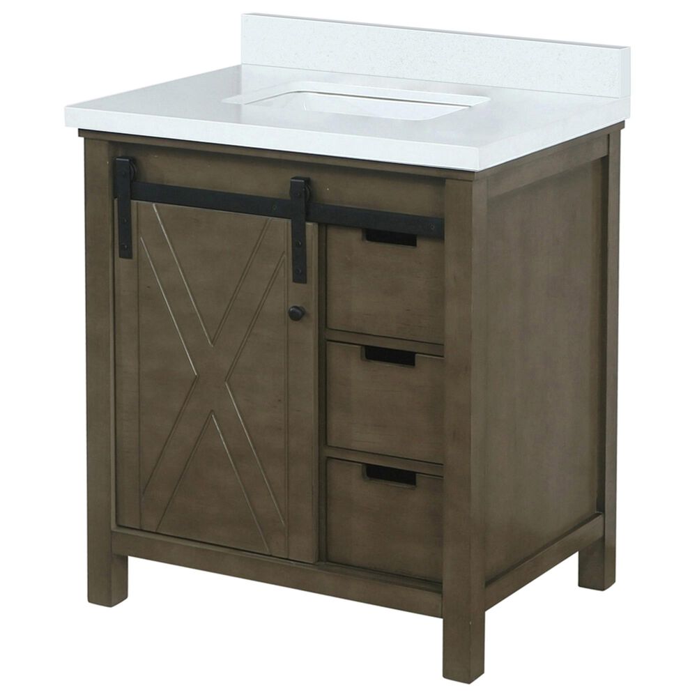 Lexora Home Marsyas 30&quot; Single Bathroom Vanity in Rustic Brown with White Quartz Top and Rectangular Sink, , large