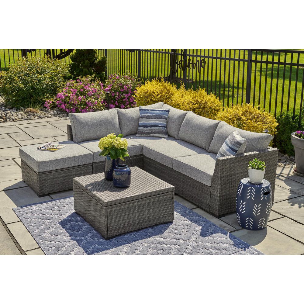 Ashley Petal Road 4-Piece Patio Sectional Set in Gray, , large