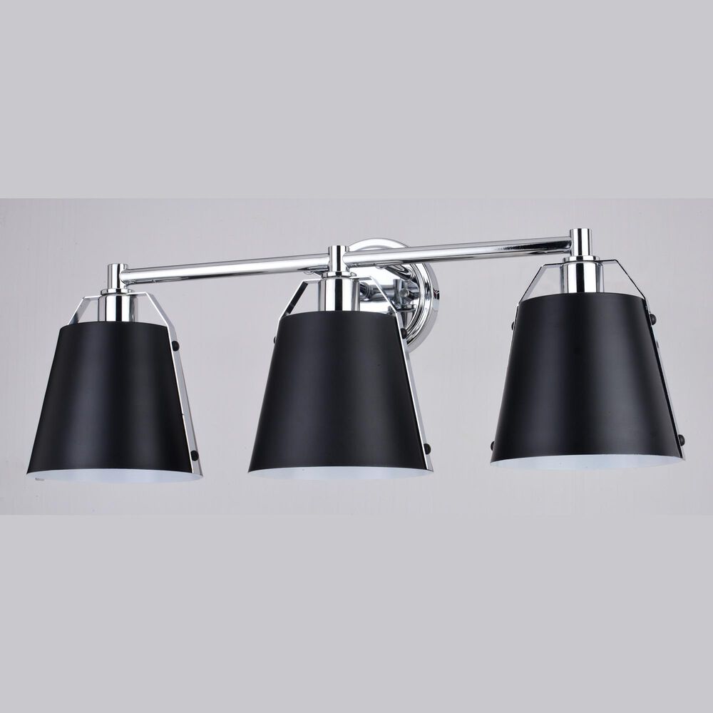 Vaxcel Barrington 3-Light Bathroom Vanity with Matte Black Shades in Chrome, , large